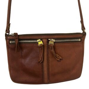 Fossil Crossbody Bag Womens Small Brown Leather Zip Pocket Travel Wallet Purse